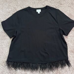Black Top with Feather Trim